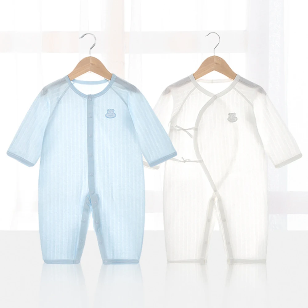 Летняя тонкая одежда для маленьких мальчиков и девочек из хлопка с короткими рукавами, мягкий комбинезон для новорожденных, Одежда для новорожденных от 0 до 3 лет Изображение 0