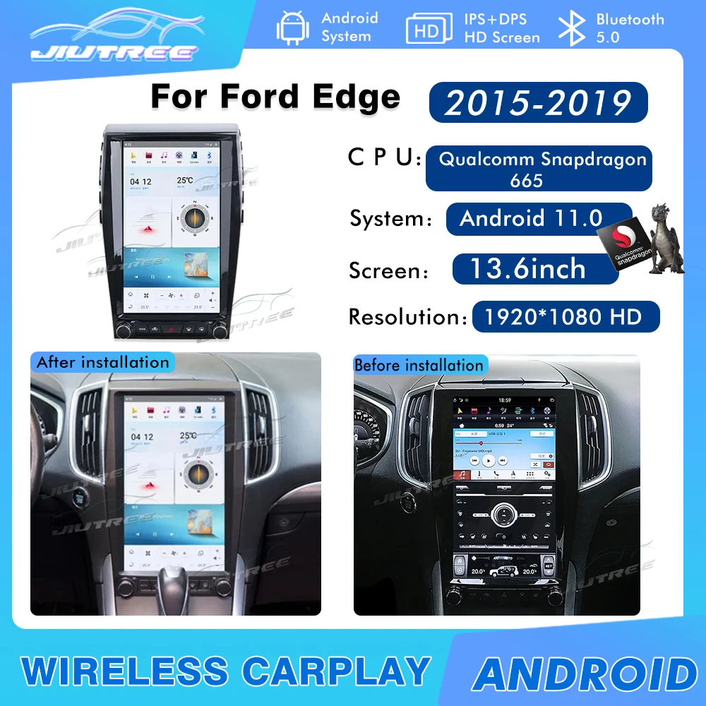 13,6 ДЮЙМОВ Для Ford Edge 2015-2019 Android 11 Экран Qualcomm Tesla Автомобильный Мультимедийный плеер GPS Навигация Аудио Радио Стереосистема Изображение 0