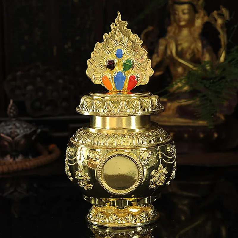 Товары для тибетского буддизма С изысканным позолоченным цветным рисунком, Восемь благоприятных сплавов, Драгоценная ваза, Домашние декоративные поделки Изображение 0