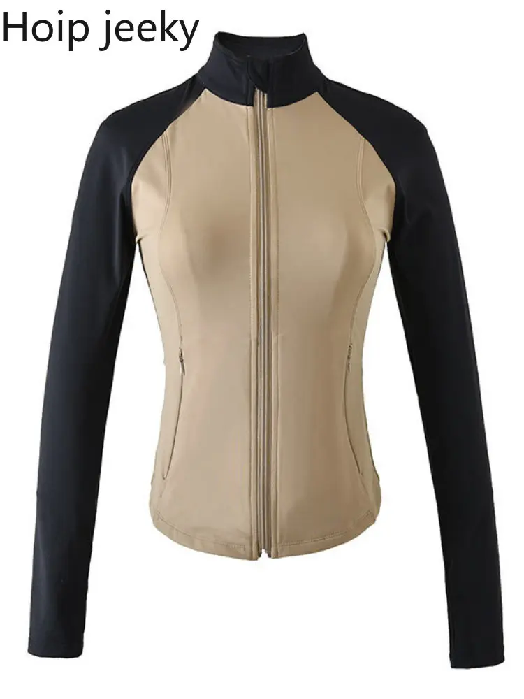Контрастное спортивное пальто со стоячим воротником Hoip Jeeky, женский тонкий топ для бега и йоги с длинным рукавом, осенне-зимние куртки с длинным рукавом Изображение 0