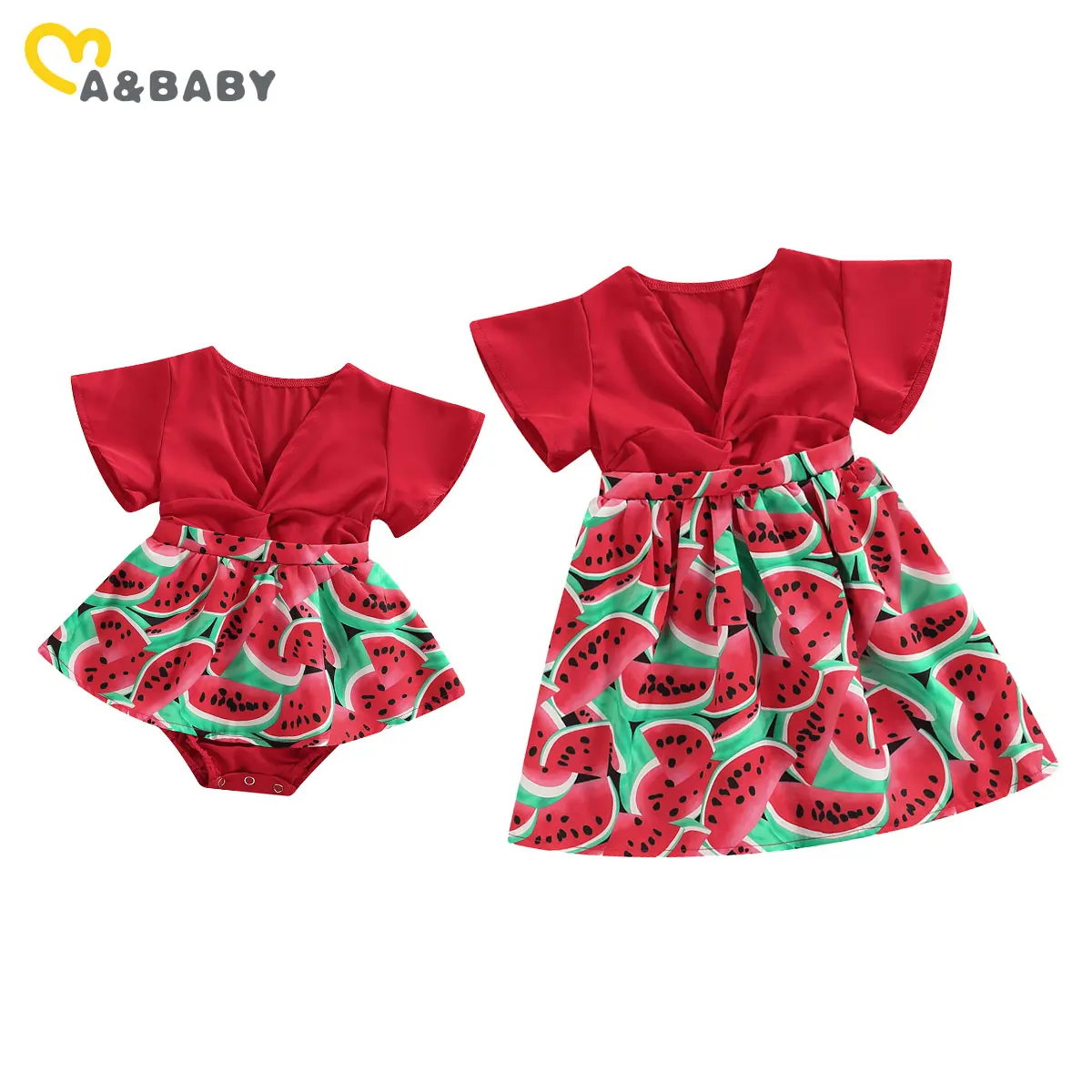 Платья-ползунки для мамы и ребенка от 0 до 5 лет для девочек, подходящие для семьи, с принтом Арбуза, Праздничная одежда для сестры, Семейный образ D01 Изображение 0
