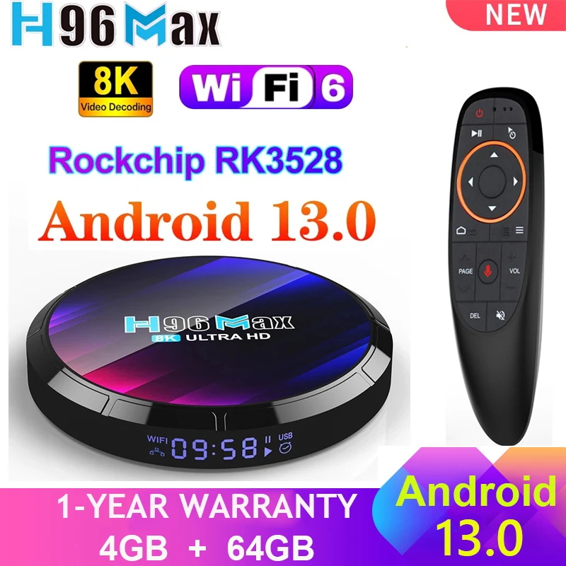 НОВЫЙ H96 MAX Android 13 Smart TV Box RK3528 Четырехъядерный 4G 64GB 32GB 4K 8K Wifi6 2,4G и 5G BT5.0 AV1 3D Медиаплеер Телеприставка Изображение 0