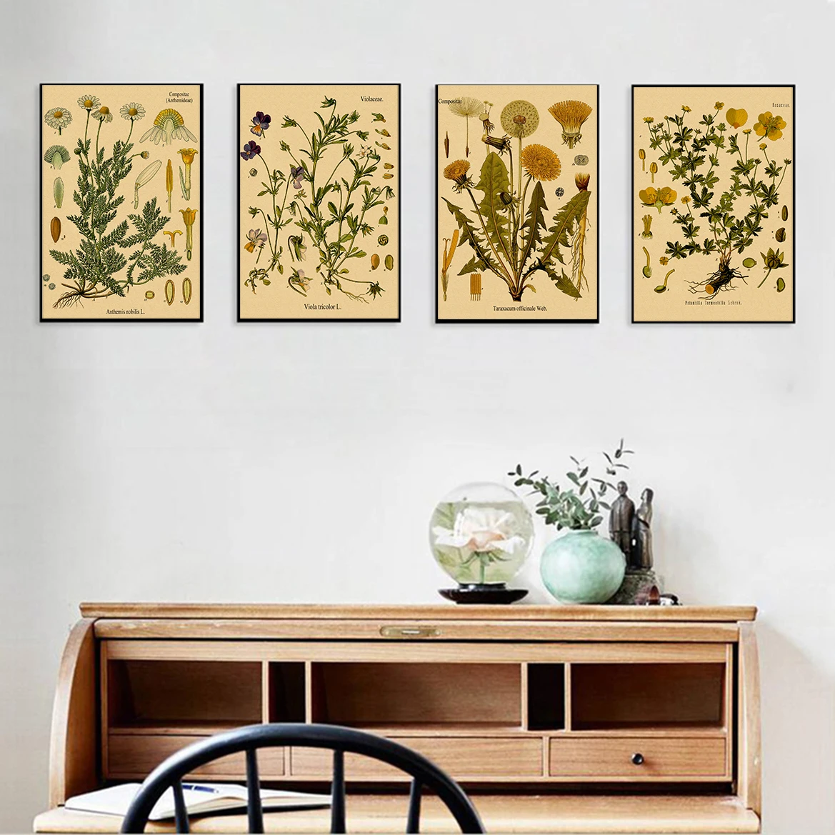 Плакат с изображением цветов в стиле ретро, плакаты с ботаническими принтами, Крафт-бумага, винтажный декор для дома, гостиной, Эстетическая художественная роспись стен Изображение 1