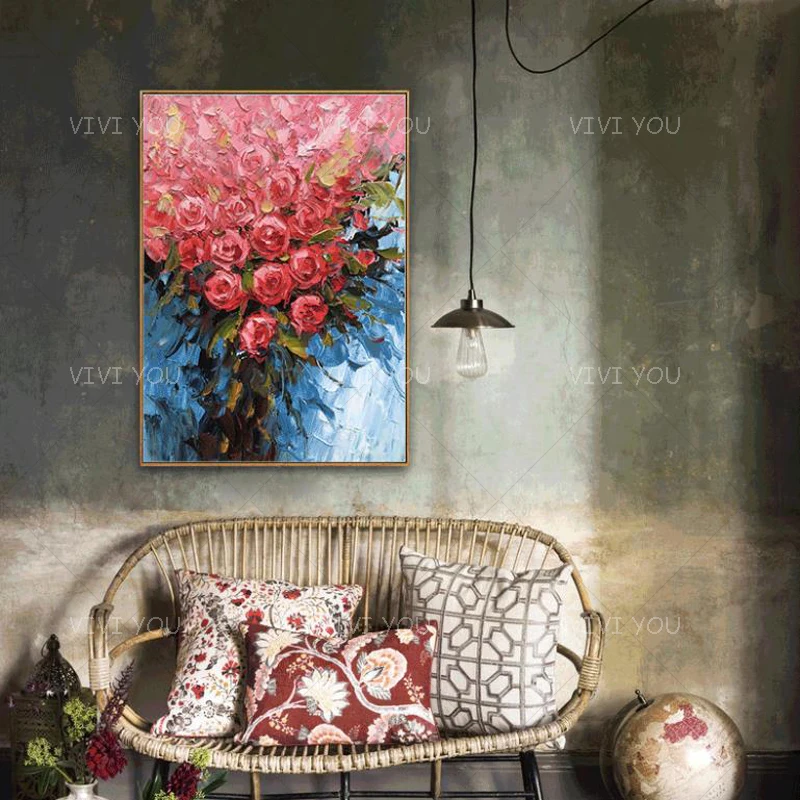 100% Картина ручной работы Великолепный Цветочный холст, пейзаж, картина маслом, настенные панно для гостиной без рамы Изображение 1