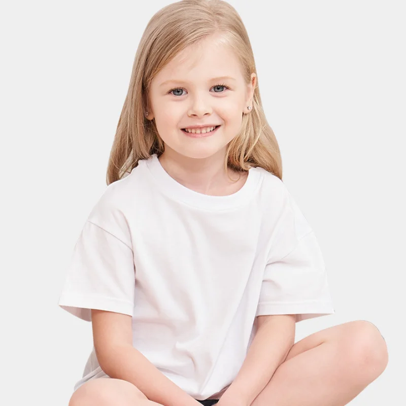 Однотонная одежда для мальчиков, футболки, хлопковые свободные футболки для маленьких девочек, повседневные топы с короткими рукавами для детей, высокое качество, лето Изображение 1