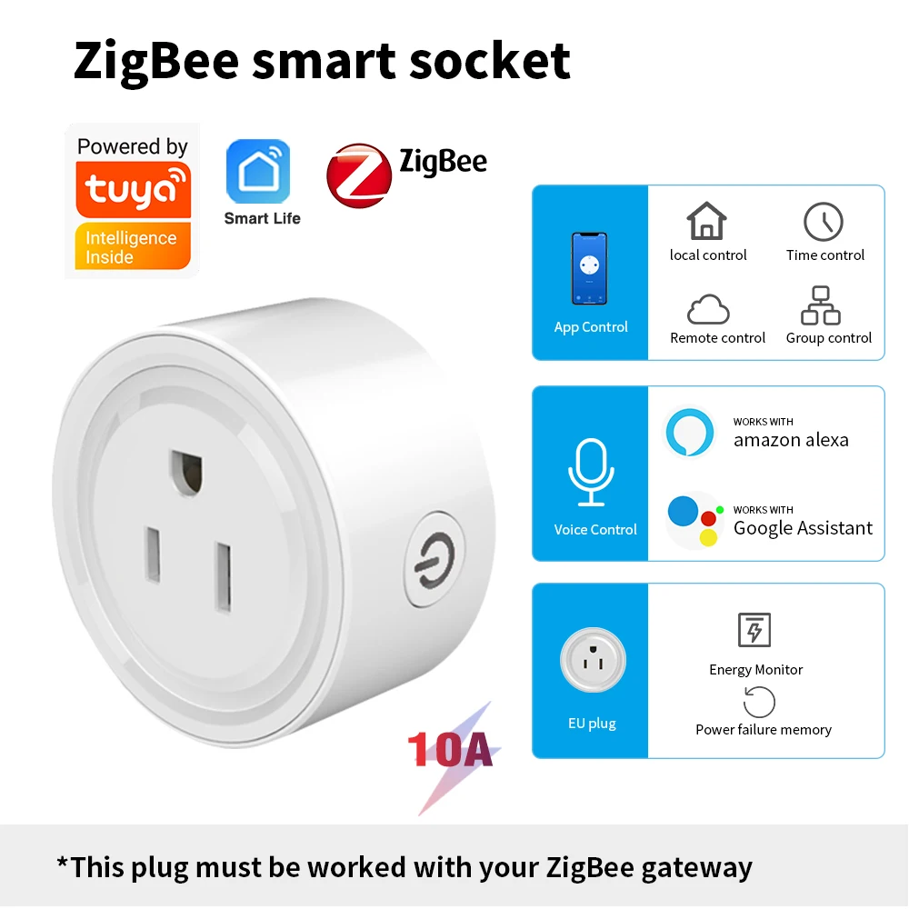 Бесплатная Доставка US Plug Zigbee 3.0 Smart Socket 10A Адаптер Smart Home Improvement Модифицированные Детали Tuya Aleax Timing Outlet Изображение 1
