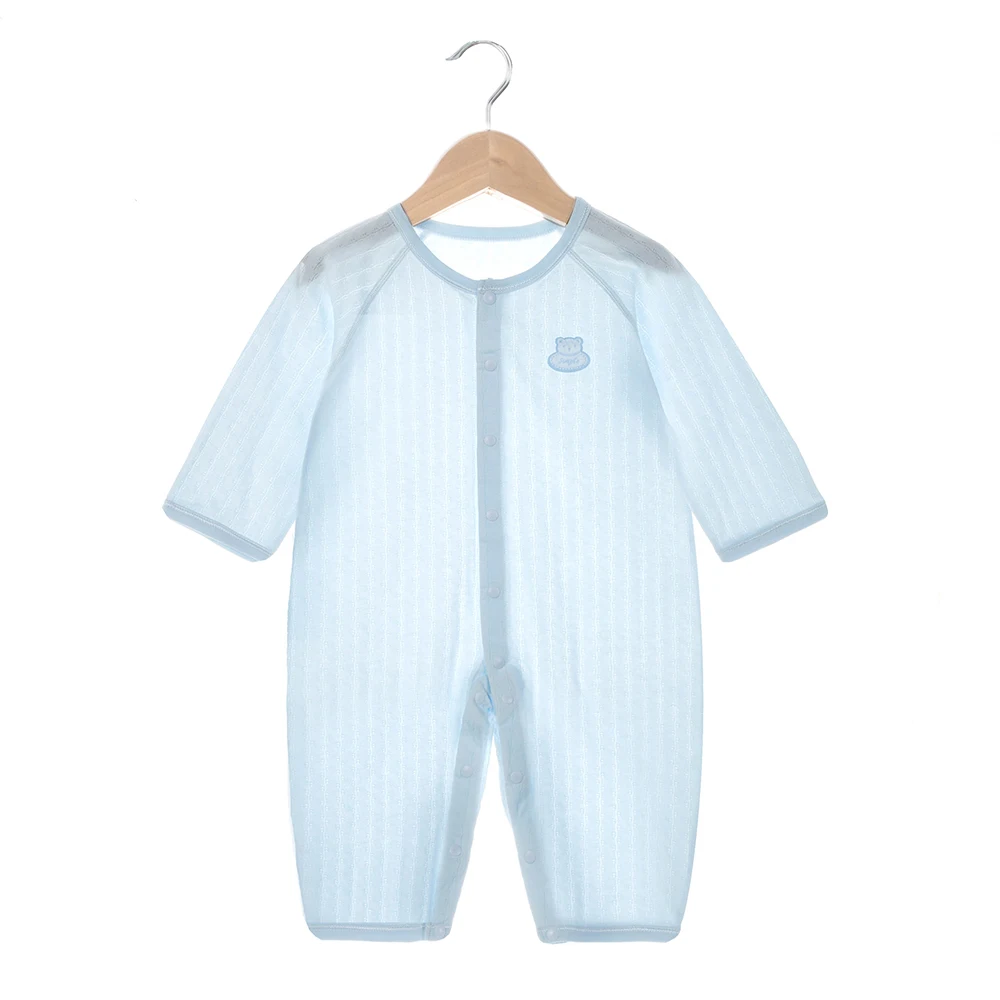 Летняя тонкая одежда для маленьких мальчиков и девочек из хлопка с короткими рукавами, мягкий комбинезон для новорожденных, Одежда для новорожденных от 0 до 3 лет Изображение 2