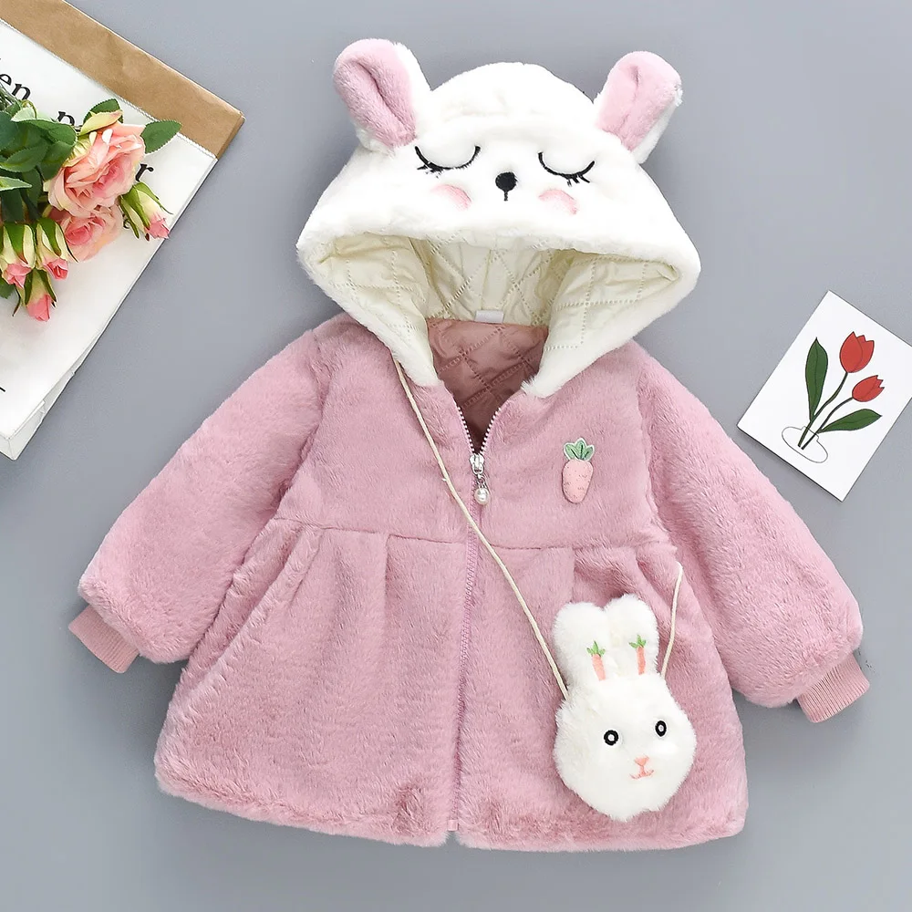 Пальто из искусственного меха для девочек с капюшоном, плотная теплая осенне-зимняя одежда для малышей, верхняя одежда для маленьких детей, куртки Изображение 2