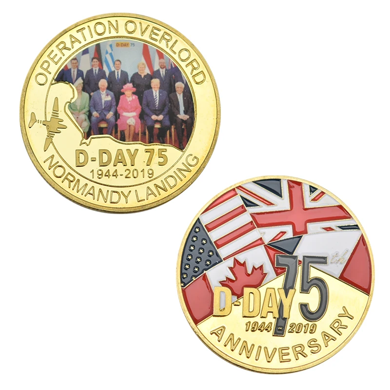 75-я годовщина высадки в Нормандии, Позолоченная Памятная монета в подарочной коробке, Сувенирная монета для мужчин Изображение 2