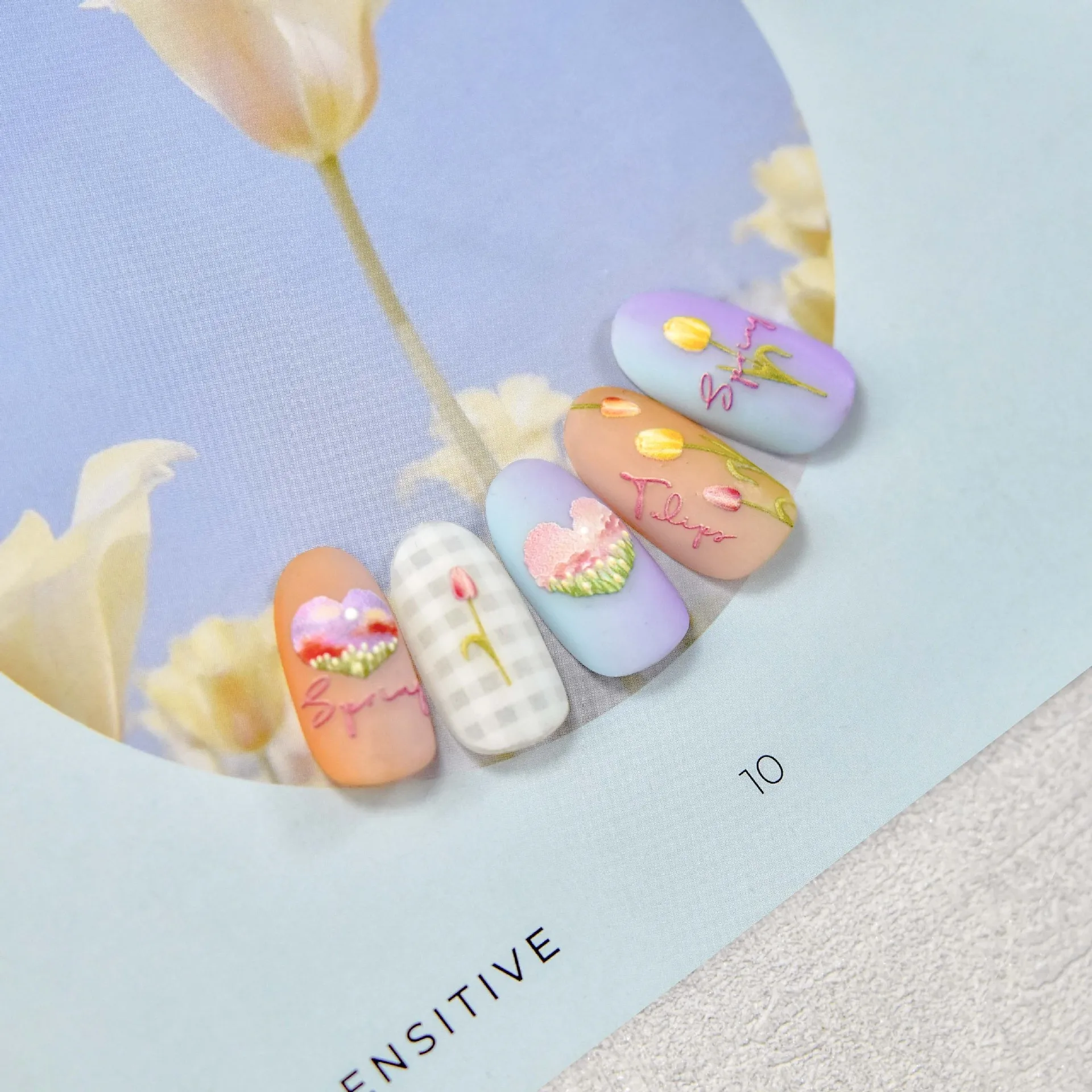 Клейкие наклейки для ногтей Тюльпан Весна Лето Цветок Сердце Любовь Самоклеящиеся наклейки Наклейки для ногтей 5D Дизайн Маникюра Аксессуары Изображение 2