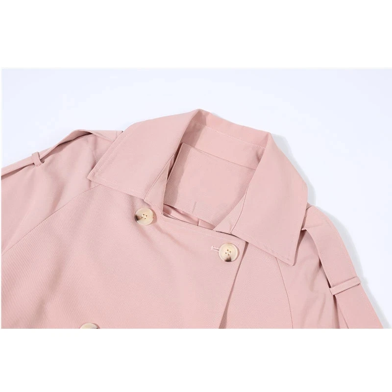 Женский розовый тренч, повседневные длинные куртки, свободное пальто, весна-осень, модная двубортная драпированная ветровка, женская одежда Изображение 2