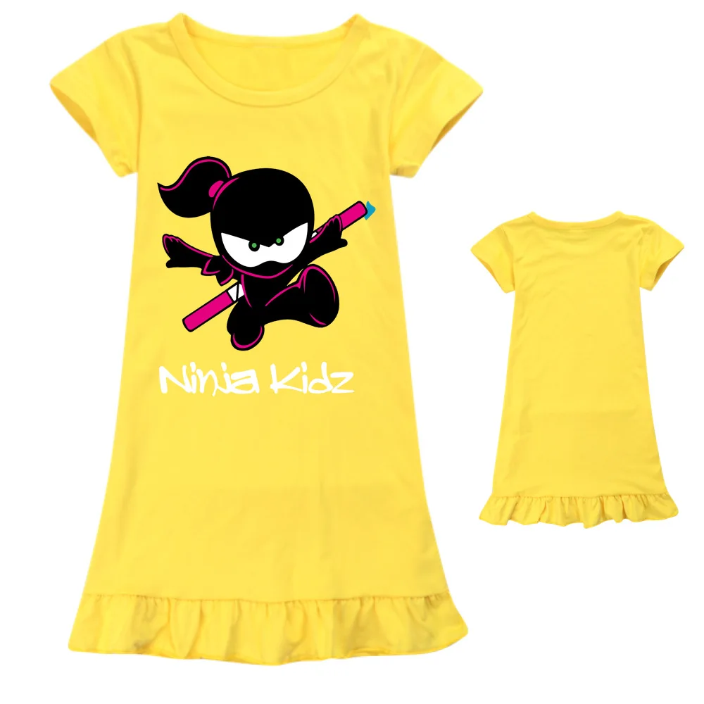 Повседневные платья для девочек, Летние детские костюмы с рисунком НИНДЗЯ из мультфильма KIDZ, Пижамное платье принцессы на День рождения Изображение 3