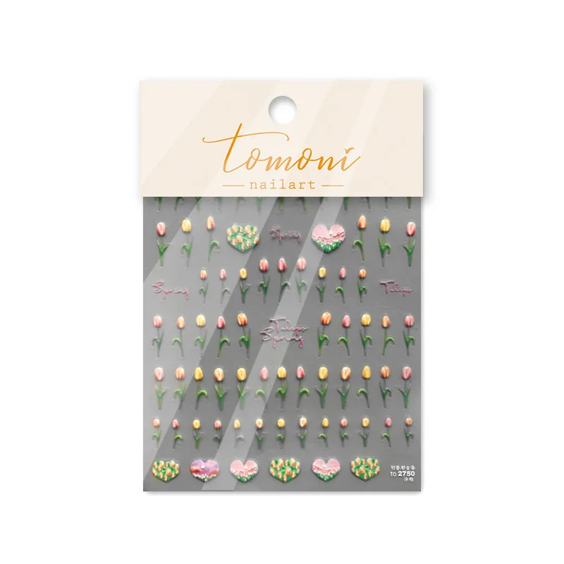 Клейкие наклейки для ногтей Тюльпан Весна Лето Цветок Сердце Любовь Самоклеящиеся наклейки Наклейки для ногтей 5D Дизайн Маникюра Аксессуары Изображение 3