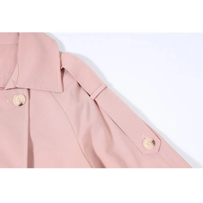 Женский розовый тренч, повседневные длинные куртки, свободное пальто, весна-осень, модная двубортная драпированная ветровка, женская одежда Изображение 3