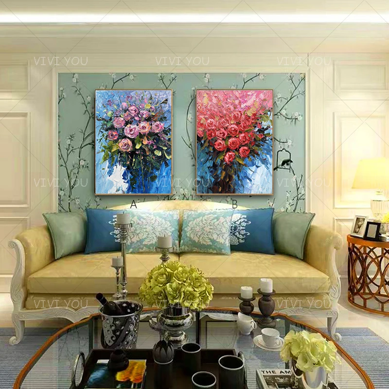 100% Картина ручной работы Великолепный Цветочный холст, пейзаж, картина маслом, настенные панно для гостиной без рамы Изображение 4