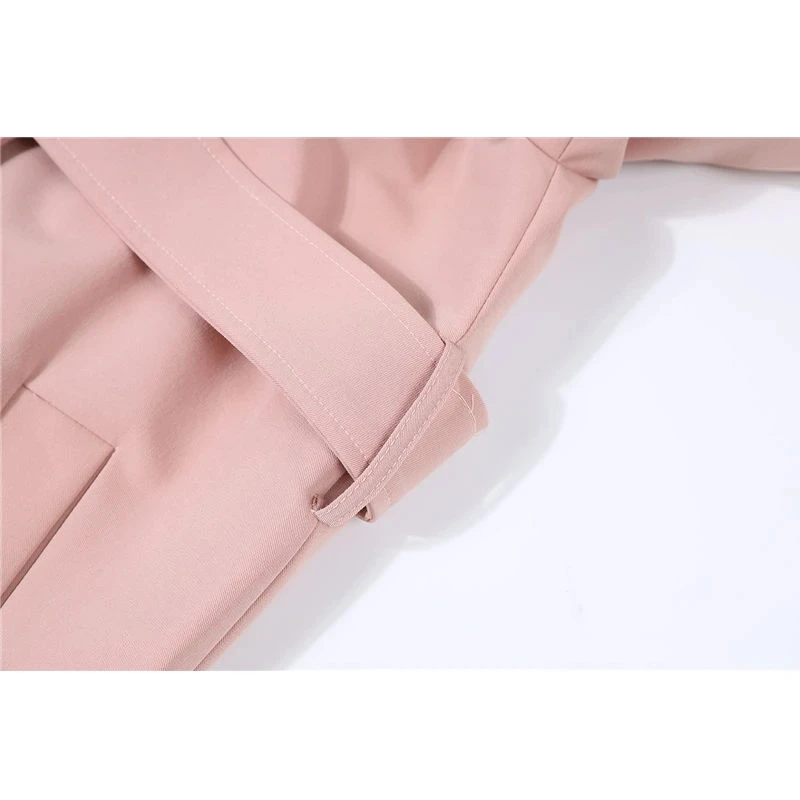 Женский розовый тренч, повседневные длинные куртки, свободное пальто, весна-осень, модная двубортная драпированная ветровка, женская одежда Изображение 4