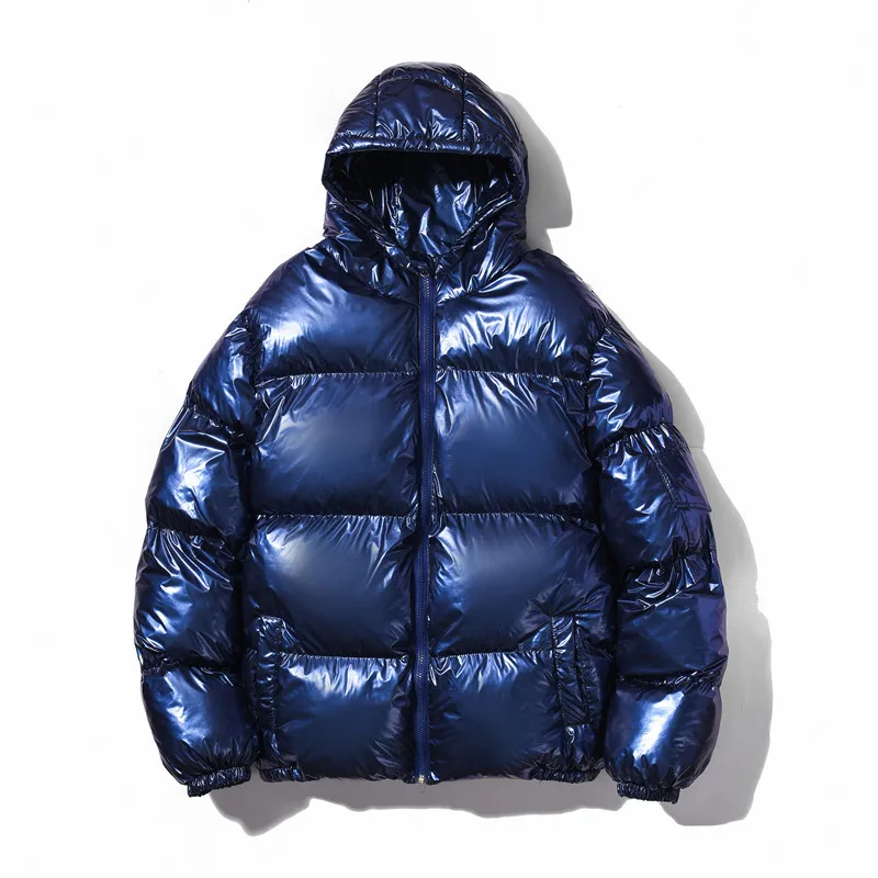 Мужское хлопковое пальто с капюшоном, зимнее новое блестящее молодежное модное повседневное пальто большого размера Изображение 4