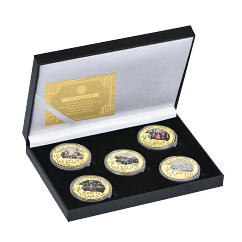 75-я годовщина высадки в Нормандии, Позолоченная Памятная монета в подарочной коробке, Сувенирная монета для мужчин Изображение 5