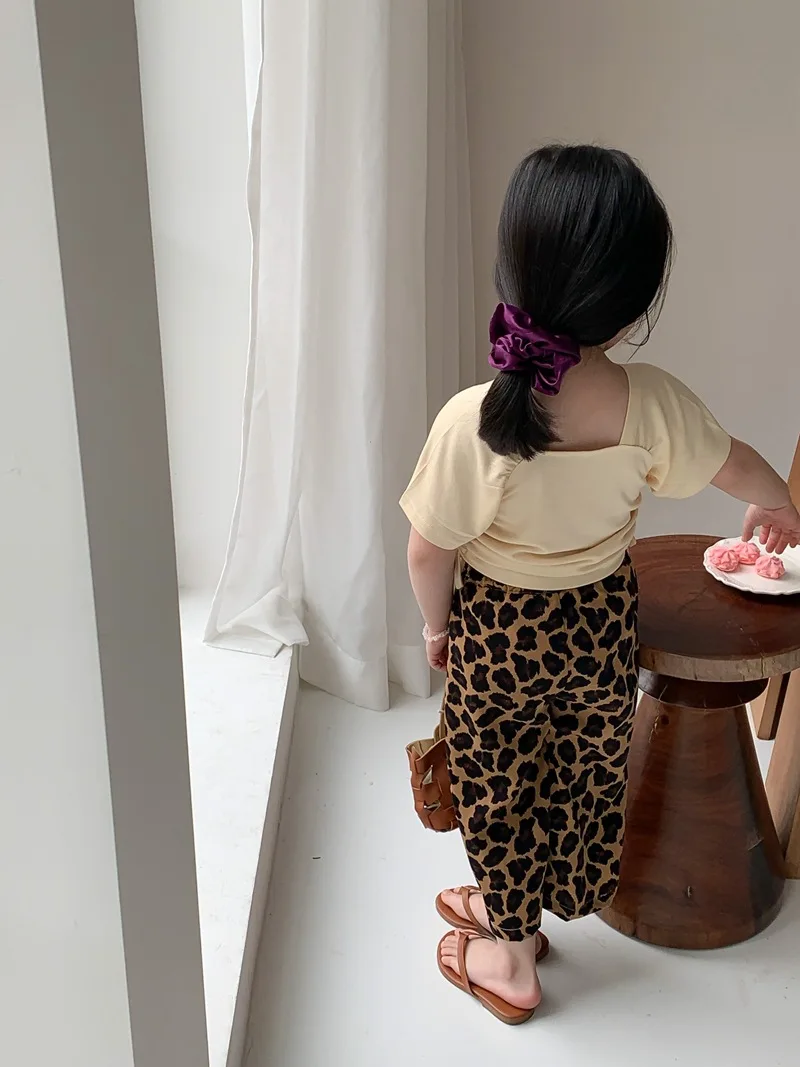 Корейская детская одежда 2023, Новый летний топ с короткими рукавами и завязками для девочек, футболка Изображение 5