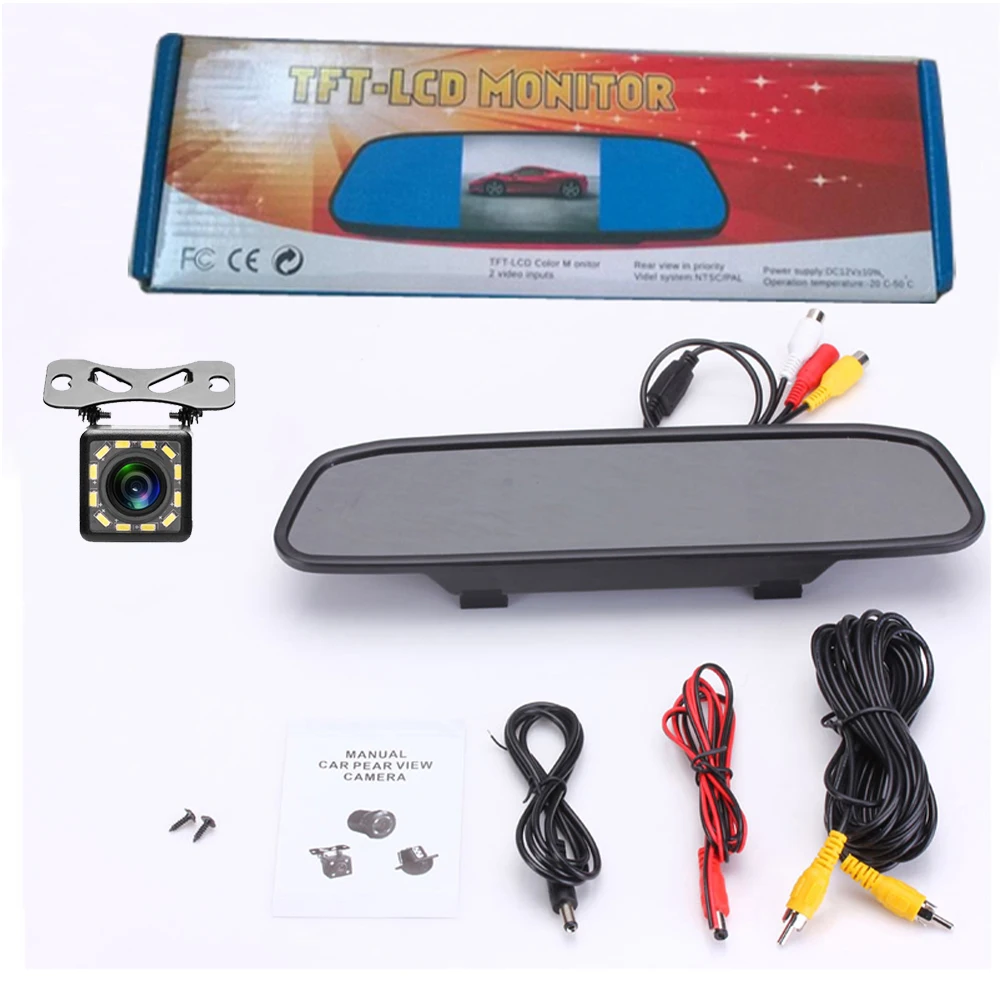 Podofo Автомобильный HD Видео Монитор Автоматической Парковки 4 LED Ночного Видения CCD Автомобильная Камера Заднего Вида 4,3 