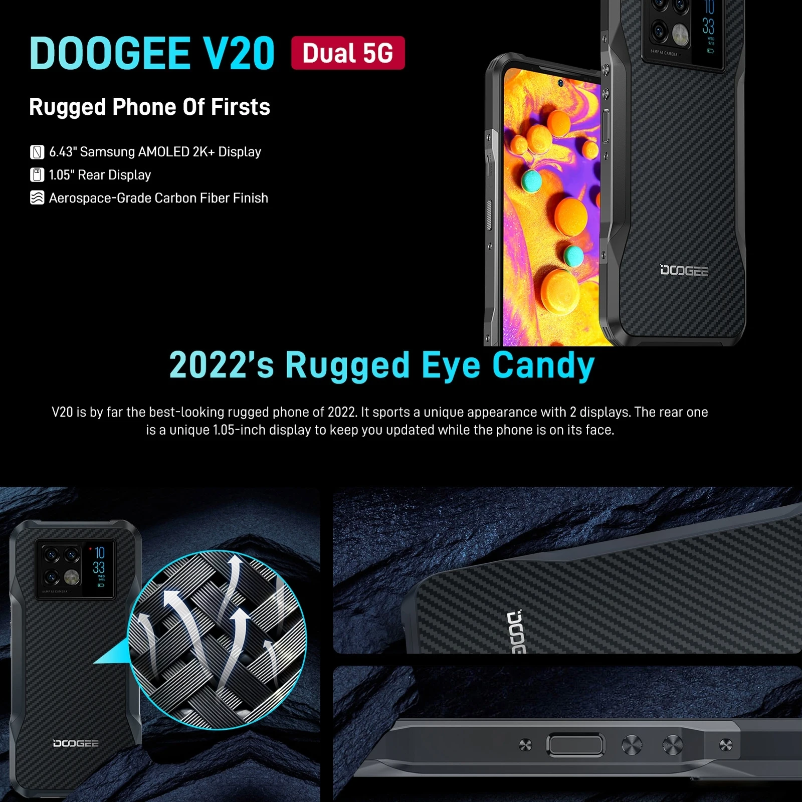 DOOGEE V20 Телефон Global 5G 4G 8GB 256GB 6000mAh 6,43 