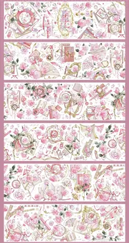 Новые декоративные наклейки Pink Rose Floral Shiny PET Tape Journal Washi