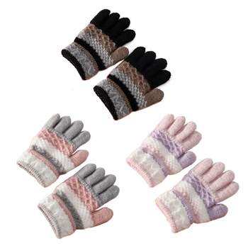 1 Пара детских зимних перчаток в вязаную полоску, детские непромокаемые теплые рукавицы на весь палец