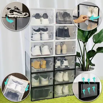 Органайзер для обуви, Утолщенная прозрачная коробка для обуви, прозрачный дизайн, Многослойное наложение, Прозрачная коробка для обуви, товары для дома