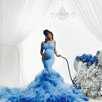 Элегантные небесно-голубые выпускные платья в виде трубы, макси-платье для беременных, халаты для фотосессии с оборками в виде сердечка, халат для фотосъемки