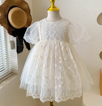 Розничная продажа, Новое Кружевное платье из тюля и сетки для маленьких девочек, милое праздничное платье принцессы для детей 2-7 лет