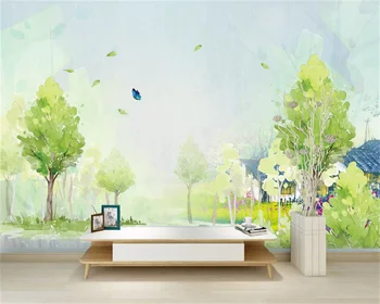 Обои на заказ, скандинавская ручная роспись зеленых деревьев, современный минимализм, свежая мода, фон для телевизора в спальне, декоративная роспись стен