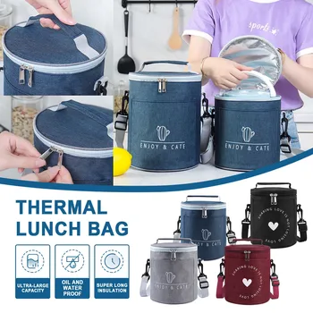наслаждайтесь мультяшной изоляционной сумкой cate простая холщовая водонепроницаемая сумка-ланч-бокс изолирующая сумка для пикника сумка для бенто небольшого размера цилиндр