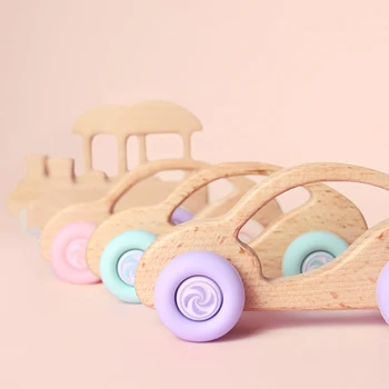 1 шт. детская игрушка Буковые деревянные блоки Мультяшный автомобиль Развивающие игрушки Монтессори для детей, играющих в тренажерном зале для прорезывания зубов, товары для подарков на День рождения ребенка