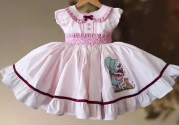 0-12 лет, летнее Розовое платье с вышивкой для девочек, винтажное бальное платье принцессы, платье для дня рождения, Пасхи Ид