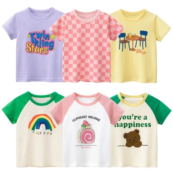 Повседневные футболки для маленьких девочек, Новинка 2022 года, Хлопковая детская летняя футболка для девочек, Модные детские топы с короткими рукавами, Одежда для девочек 2-8 лет