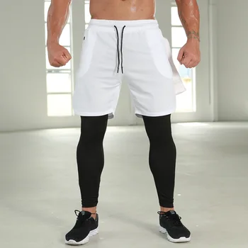 Компрессионные леггинсы, мужские спортивные шорты для фитнеса, Новинка 2023 года, Быстросохнущая одежда, Спортивные штаны для мужчин, леггинсы, поддельные брюки из двух частей