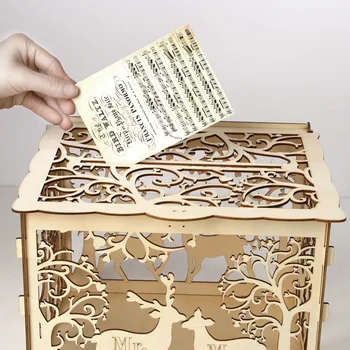 Сделай сам, Деревянная пара, Свадебные принадлежности с оленями, Коробка для поздравительных открыток, Коробка для входа, Деревянная коробка для хранения свадебных визиток.