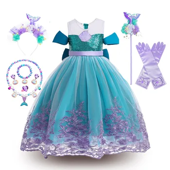 Косплей Русалки для девочек на Пурим, подарок на День рождения, платье принцессы для детей, праздничная одежда Ariel для карнавала, наряд для вечеринки