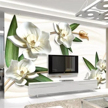 Обои на заказ beibehang настенная роспись для гостиной спальни 3D стерео роскошный декоративный фон для телевизора с тиснением белой орхидеи в виде мотылька