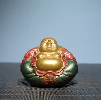 Ручка Смеющегося Будды из Самшита с большим животом в стиле ретро