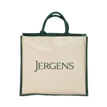 100 шт./лот, Многоразовая хозяйственная сумка из джутовой мешковины, Большая вместительная дорожная пляжная сумка для хранения с напечатанным логотипом