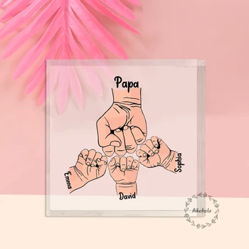 Персонализированная Акриловая Табличка Papa Custom Fist Bump Подарок на День Отца Для Папы И Дедушки От Детей