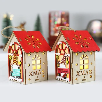 Деревянный Светодиодный Подвесной Домик Санта-Клауса, Подвесные украшения, Поделки для домашнего Фермерского дома, Декор для новогодней вечеринки, Прямая поставка