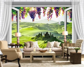 beibehang Современные персонализированные декоративные обои Европейское 3D окно виноградный телевизор фон для спальни papel de parede papier peint