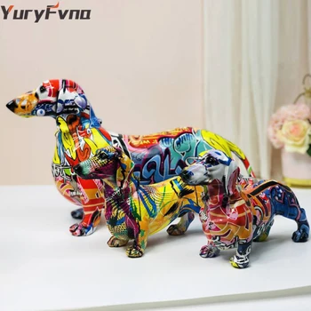 YuryFvna Красочная художественная статуэтка собаки, Коллекционная граффити-скульптура животного для дома, гостиной, офисного рабочего стола, домашнего декора