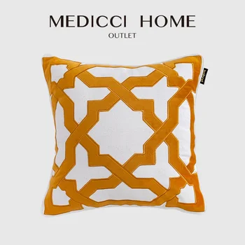 Геометрический чехол для подушки Medicci Home в американском стиле, бархат Золотой огранки, Лоскутная вышивка, наволочка для дивана в стиле ретро, роскошный декор