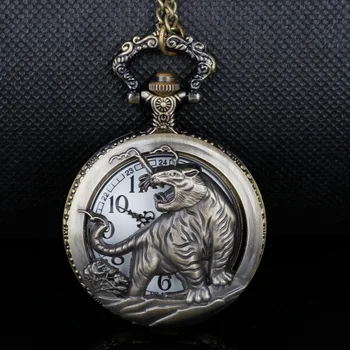 Новый карманный кулон с рисунком тигра, подарок для мужчин, женские кварцевые часы на цепочке, Подарочные часы в стиле стимпанк.