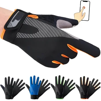 Мужские велосипедные перчатки, перчатки для рыбалки на открытом воздухе, Противоскользящие мотоциклетные велосипедные перчатки с сенсорным экраном на весь палец, перчатки для занятий в тренажерном зале