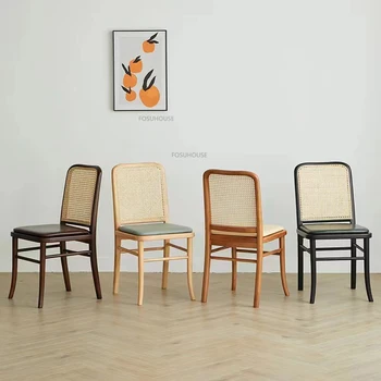 Скандинавские обеденные стулья из массива дерева для домашней мебели Кухонный обеденный стул Простота домашнего дизайна Обеденный стул со спинкой из ротанга