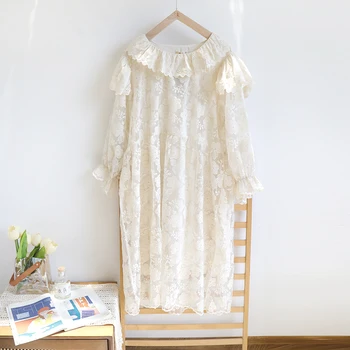 Весна Осень Новинка 2023 года Для женщин Японская Mori Kei Girl Изысканные Свободные Удобные платья из прозрачной органзы с цветочной вышивкой